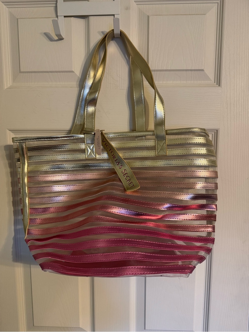 Victoria's Secret Gold to Pink Ombre Striped Tote